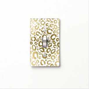 White & Gold Glam Leopard Print  Light Switch Cover