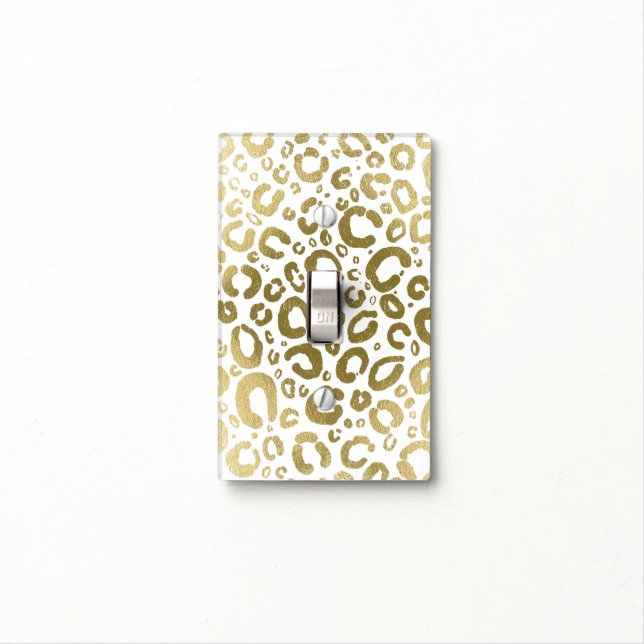 White & Gold Glam Leopard Print  Light Switch Cover (In Situ)
