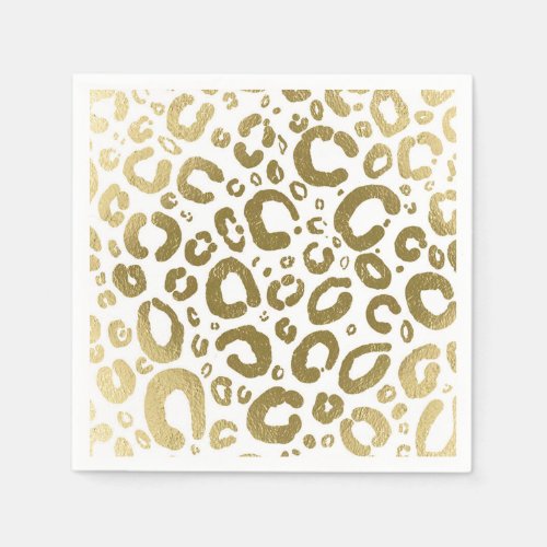 White  Gold Glam Leopard Print Party Napkins