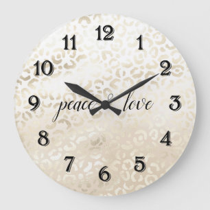 White Gold Glam Leopard Print personalized Large Clock