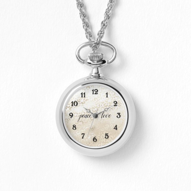 White Gold Glam Leopard Print personalized Watch (Front)