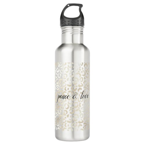 White Gold Glam Leopard Print Stainless Steel Water Bottle