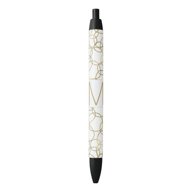 White Gold Glam Stylish Circles Monogram Pen (Front Vertical)