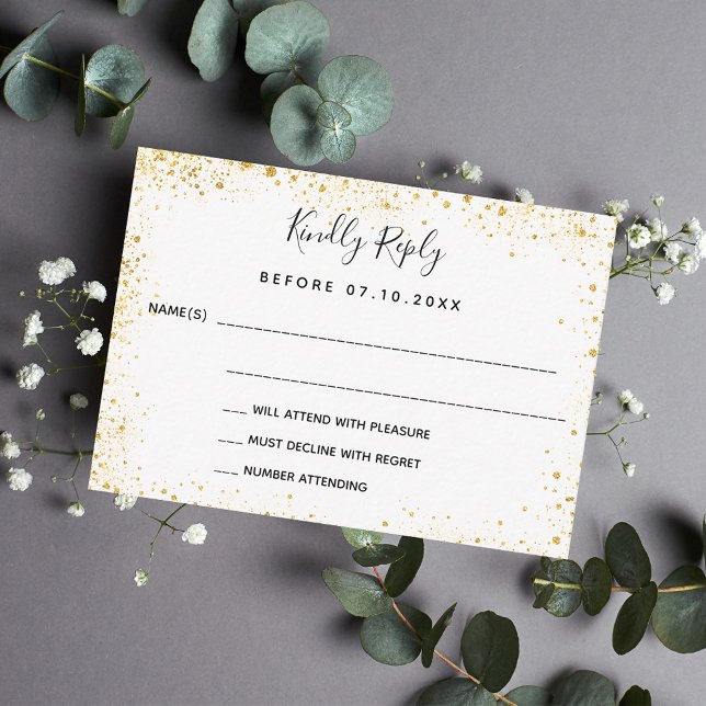 White gold glamorous wedding RSVP Note Card (Creator Uploaded)