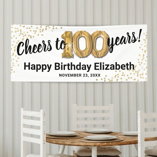 White Gold Glitter 100th Birthday Banner