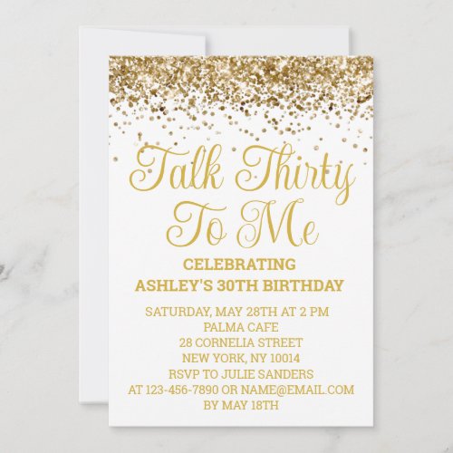 White Gold Glitter 30th Birthday Talk Thirty To Me Invitation