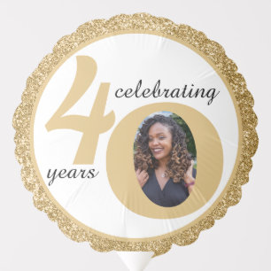 White & Gold Glitter 40 Forty Years 40th Birthday Balloon