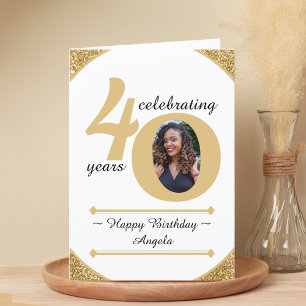 White & Gold Glitter 40 Forty Years 40th Birthday Thank You Card