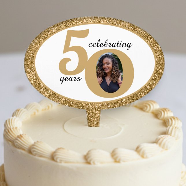 White & Gold Glitter 50 Fifty Years 50th Birthday Cake Topper (White & Gold Glitter 50 Fifty Years 50th Birthday Cake Topper
)