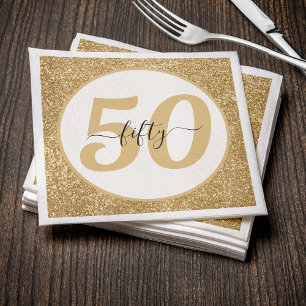 White & Gold Glitter 50 Fifty Years 50th Birthday Napkins