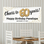 White Gold Glitter 60th Birthday Banner<br><div class="desc">Elegant sixtieth birthday party banner featuring a simple white background that can be changed to any color,  gold sparkly glitter,  sixty gold hellium balloons,  and a modern 60th birthday celebration text template that is easy to personalize.</div>