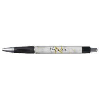 White Gold Glitter Agate Monogram Script pen