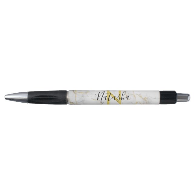 White Gold Glitter Agate Monogram Script pen (Front)