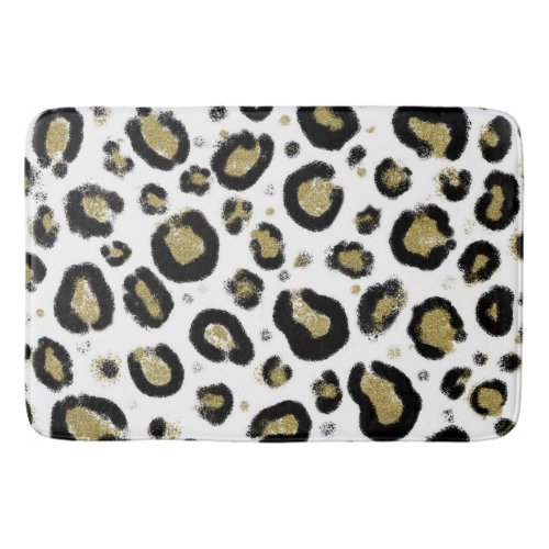 White Gold Glitter  Black Leopard Cheetah Print Bath Mat