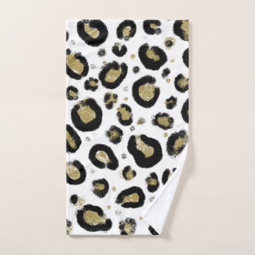 White Gold Glitter & Black Leopard Cheetah Print Bath Towel Set Zazzle