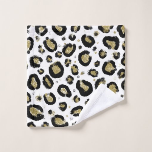 White Gold Glitter & Black Leopard Cheetah Print Bath Towel Set Zazzle