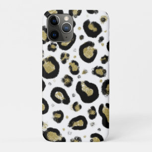 White Gold Glitter & Black Leopard Cheetah Print iPhone 11 Pro Case