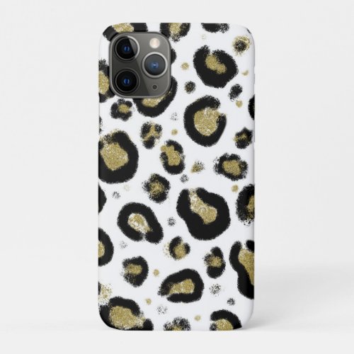White Gold Glitter  Black Leopard Cheetah Print iPhone 11 Pro Case