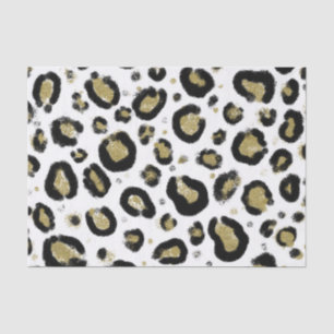 White Gold Glitter & Black Leopard Cheetah Print Tissue Paper
