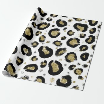 White Gold Glitter & Black Leopard Cheetah Print Wrapping Paper by printabledigidesigns at Zazzle