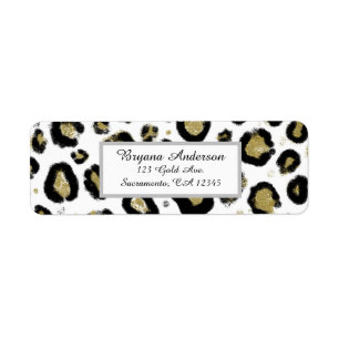 White Gold Glitter & Black Leopard Sweet 16 Party Label