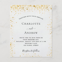 White gold glitter budget wedding invitation flyer | Zazzle