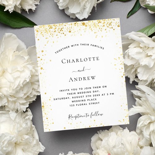 White gold glitter budget wedding invitation flyer