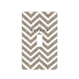 White & Gold Glitter Chevron Light Switch Cover