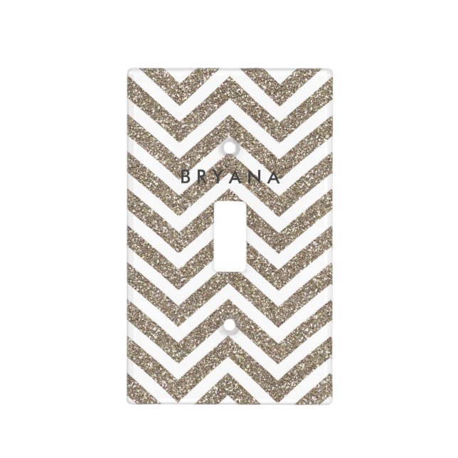 White & Gold Glitter Chevron Light Switch Cover (Front)