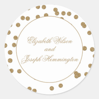 White Gold Glitter Confetti Elegant Wedding Classic Round Sticker