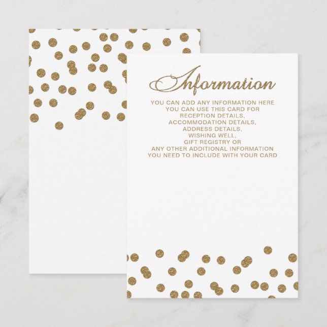 White Gold Glitter Confetti Elegant Wedding  Enclosure Card (Front/Back)
