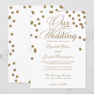 White Gold Glitter Confetti Elegant Wedding Invitation