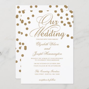 White Gold Glitter Confetti Elegant Wedding Invitation
