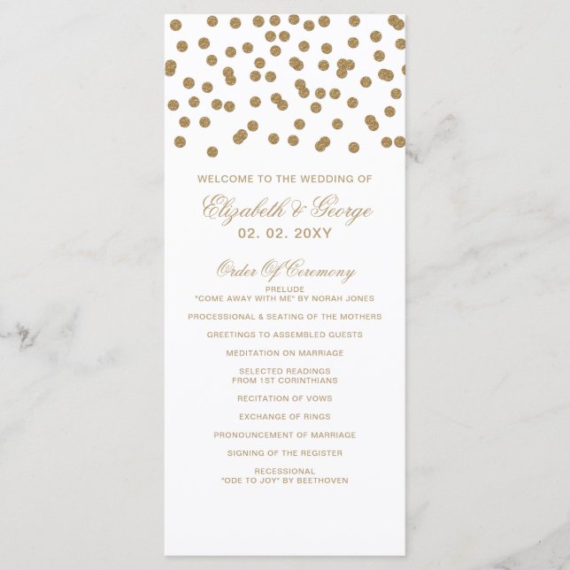 White Gold Glitter Confetti Elegant Wedding Program (Front)