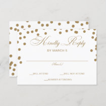 White Gold Glitter Confetti Elegant Wedding  RSVP Card