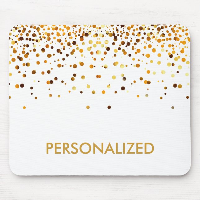 White Gold Glitter Confetti Faux Personalized Mouse Pad (Front)