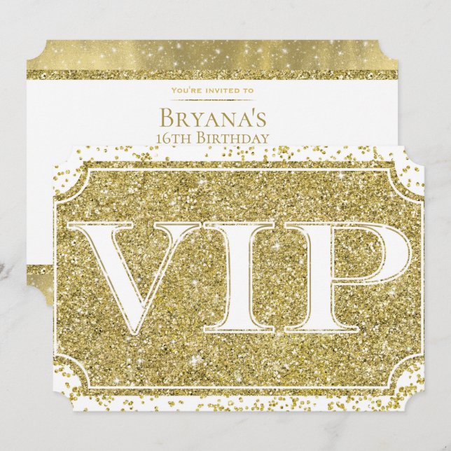 White Gold Glitter Confetti Glam VIP Party  Ticket Invitation (Front/Back)