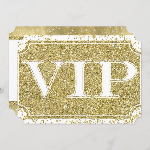 White Gold Glitter Confetti Glam VIP Party  Ticket Invitation