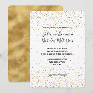 White Gold glitter confetti sparkle Wedding   Invitation