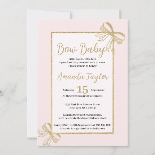 White gold glitter coquette bow Baby Shower Invitation