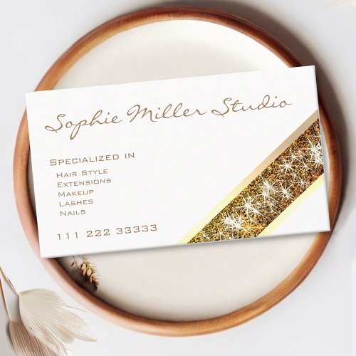 White Gold Glitter Custom Photo or Logo Studio Business Card