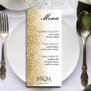 White & Gold Glitter Dinner Wedding Reception Menu