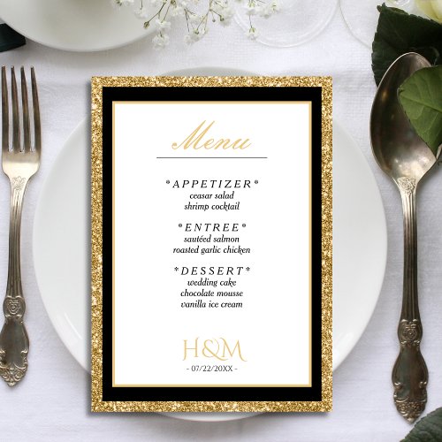 White  Gold Glitter Dinner Wedding Reception Menu