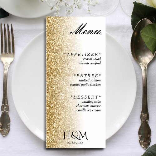 White  Gold Glitter Dinner Wedding Reception Menu