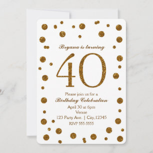 White & Gold Glitter Dots 40th 40 Birthday Party Invitation