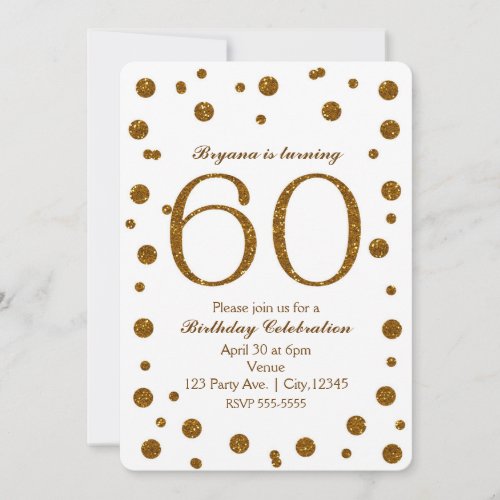 White  Gold Glitter Dots 50th 50 Birthday Party Invitation