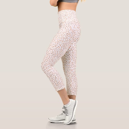 White  Gold Glitter Dots Confetti Pattern Holiday Capri Leggings