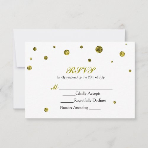 White  Gold Glitter Dots RSVP Wedding Card