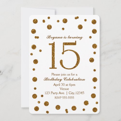 White  Gold Glitter Dots Sweet 15 Birthday Party Invitation