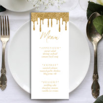 White & Gold Glitter Drip Wedding Reception Menu